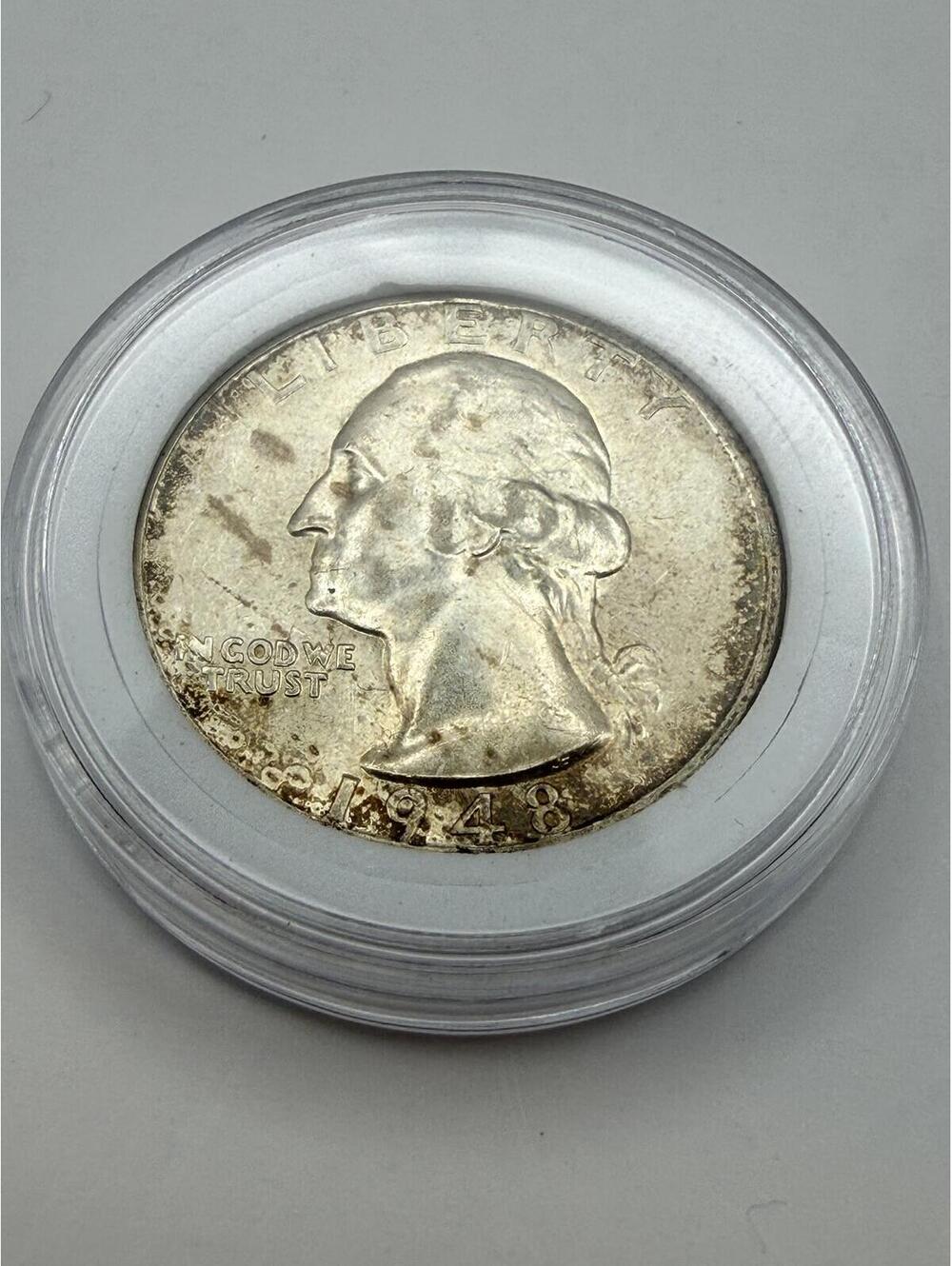 1948-S Washington Silver Quarter Error Coin Lamination Defect Hole Reverse